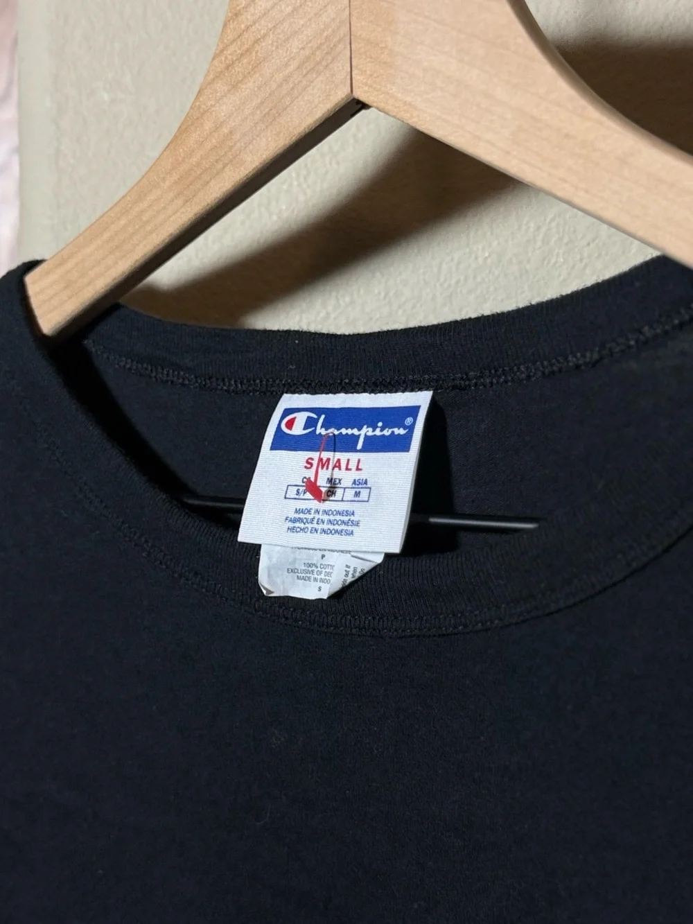 Vintage Champion Colorblock T-Shirt Black Red White Small Y2K - Picture 4 of 5